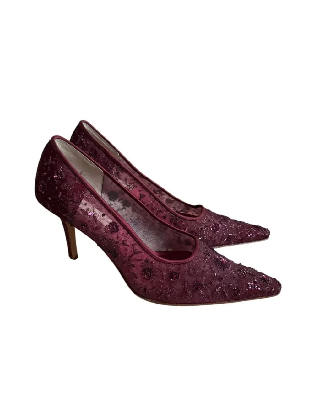LORD & TAYLOR Purple Embellished Beaded Floral Heels Size 8.5